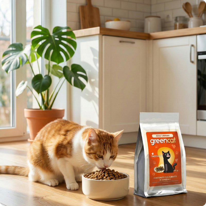 Croccantini Greencat Adult Urinary al tacchino per il benessere delle vie urinarie del gatto