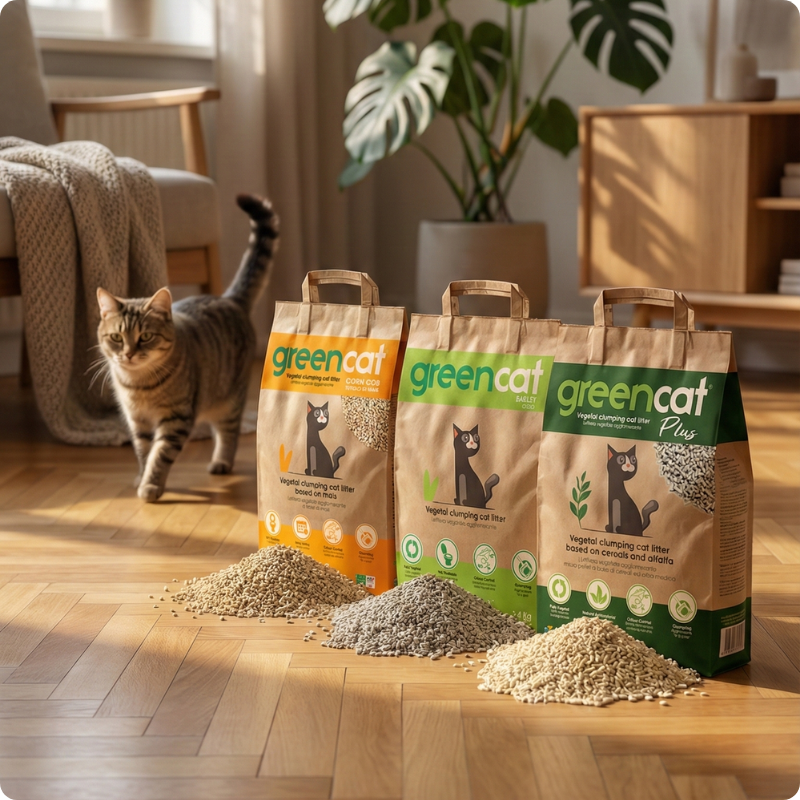 Lettiere vegetali per gatti Greencat &ndash; senza odori e smaltibili